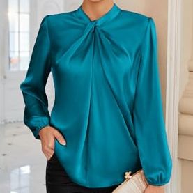 Grace Karin Autumn Blouses Shirts for Women Uk Elegant Knotted Neck Soft Loose Fit Party Shirt Lake Blue S