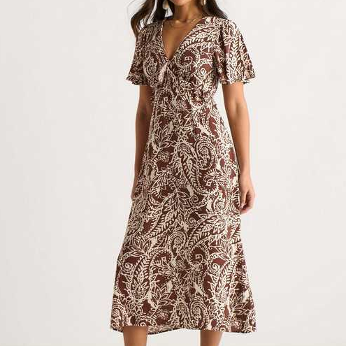 Gini London , Brown Paisley Print Midi Dress