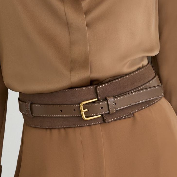 Leather and Suede Corset Waist Belt in Taupe