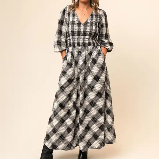 Debenhams, Black and White Check Smocked Midi Dress