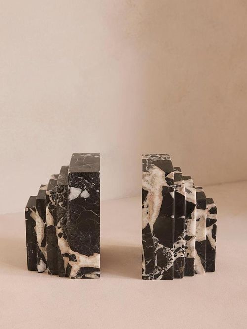 Lola Bookends, Black Bulgari Marble