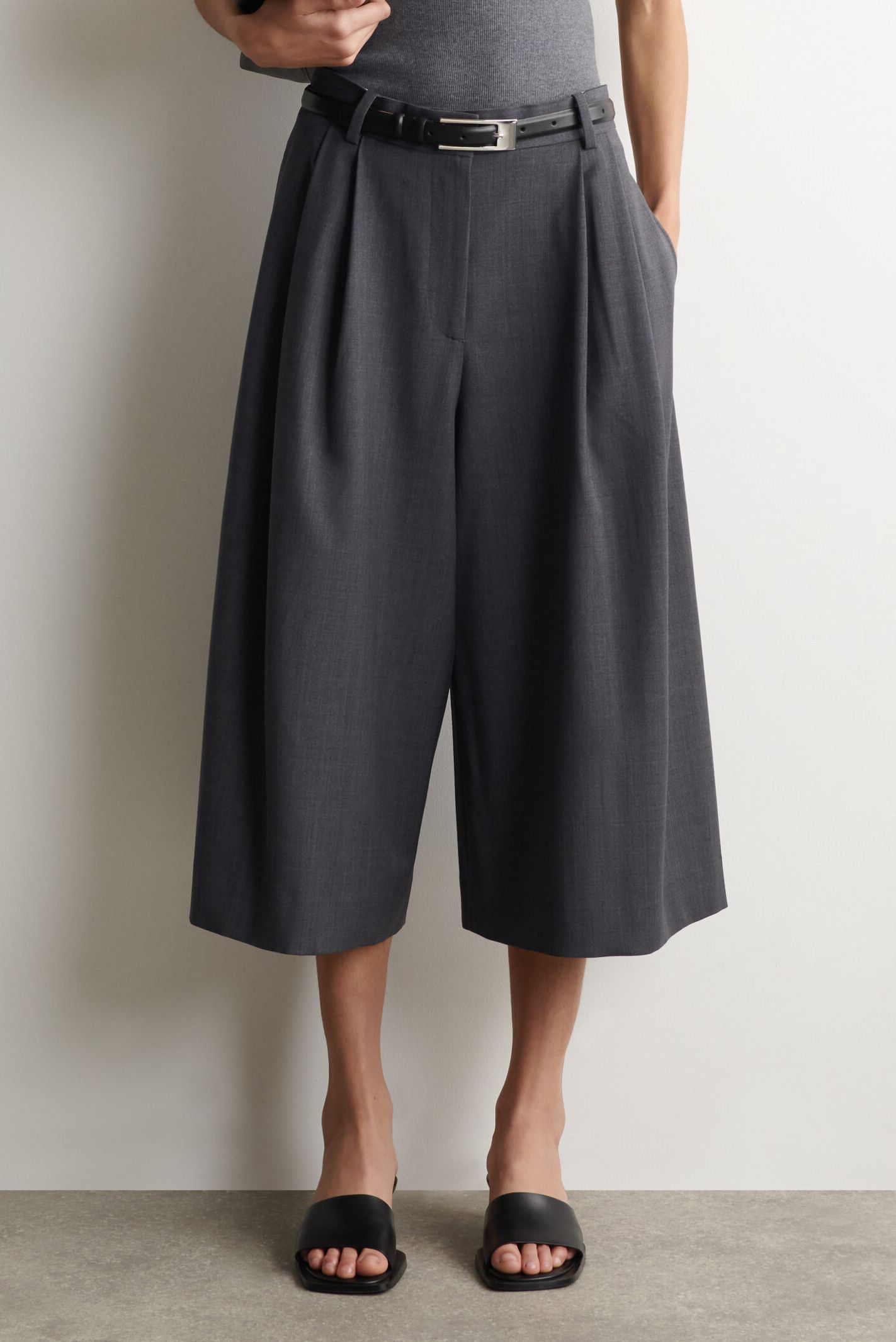 Pleated Wool-Blend Culottes