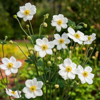 Perennial Farm Anemone X Hybrida 'honorine Jobert' &amp;ndash; Live Windflower in #1 Container, Elegant White Blooms With Yellow Centers, Long Blooming, Deer Resistant, Great for Shade &amp;amp; Pollinator Gardens