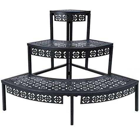 Aboxoo 3-Tier Metal Plant Stand, Stair-Step Corner Shelf for Indoor/outdoor | Holds Multiple Flower Pots,quarter-Round Stair-Step Design,indoor/outdoor Patio, Balcony, Yard,space-Saving Rack