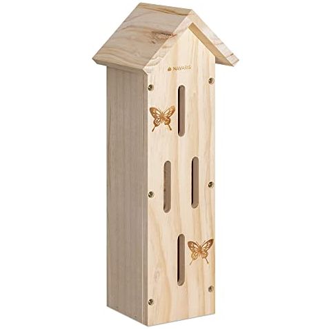 Navaris Wooden Butterfly Habitat - Hanging Real Pinewood Flying Insect Bug Butter Fly House Shelter Hotel for the Garden - Insect Hibernation