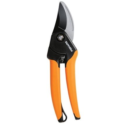 Fiskars 8 Inch Bypass Pruner With Soft Grip Handle, Steel Blade, Black and Orange