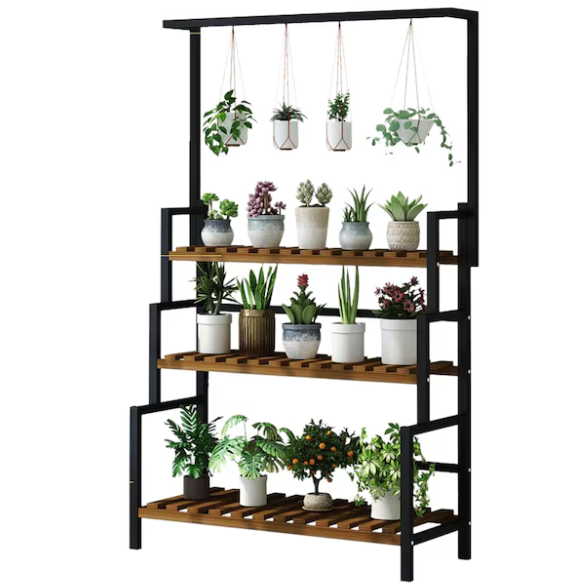 CNCEST 68.1-in H x 31.4-in W 3-Tier Metal Black Indoor/Outdoor Novelty Wrought iron Plant Stand