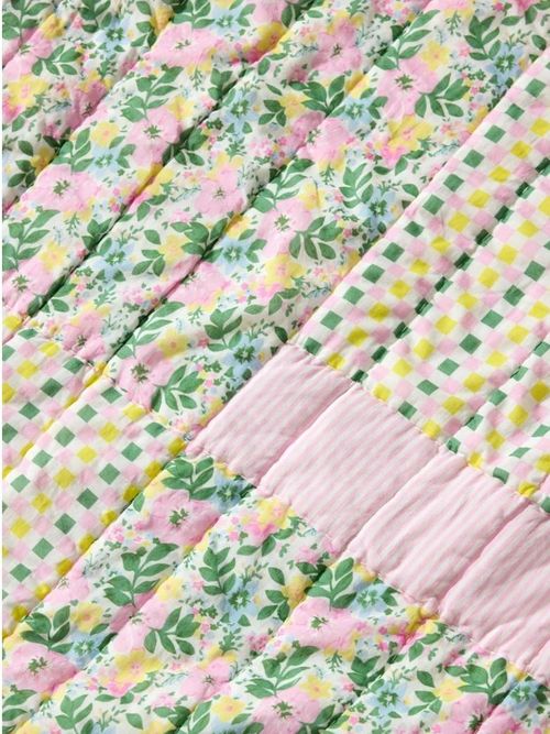 Pink & Green Patchwork Quilted Throw