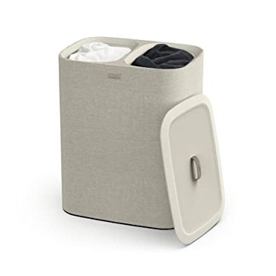 Joseph Joseph Tota 90 Liter/23.8 Gallon Laundry Hamper Separation Basket With Lid, 2 Removable Washing Bags With Handles - Ecru