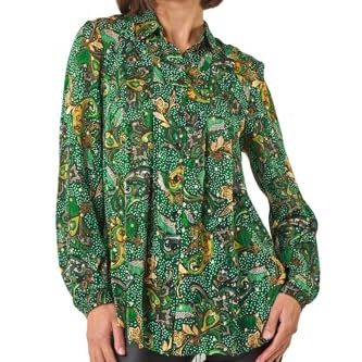 Roman Originals Paisley Print Pleated Blouse for Women Uk - Ladies Everyday Autumn Winter Comfy Soft Evening Vacation Work Party Night Out - Emerald - Size 10