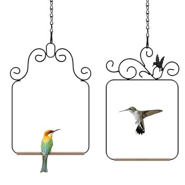 Pacetap Hummingbird Swings and Perches Metal Frame 2 Pack, Wild Bird Swing Outdoor Bird Perch With Wooden Dowel and 2 Hanging Chain for Hanging Indoor, Outdoor, Trunk, Lawn, Patio, Garden (black)