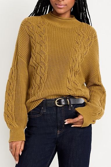 Seaside Cotton Roll-Neck Cable-Knit Sweater