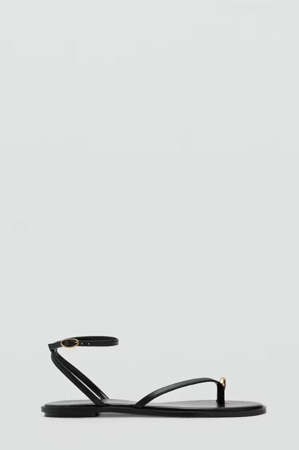 MANGO, Leather Strap Sandals With Metallic Detail
