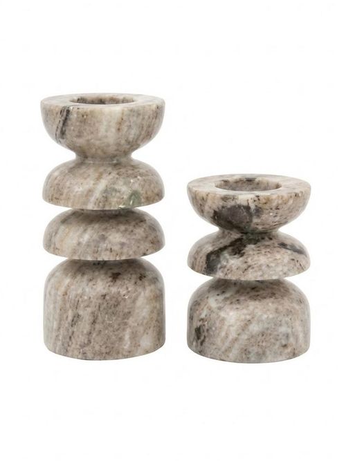 Lapis Marble Candlestick in Sandstone - Set of 2