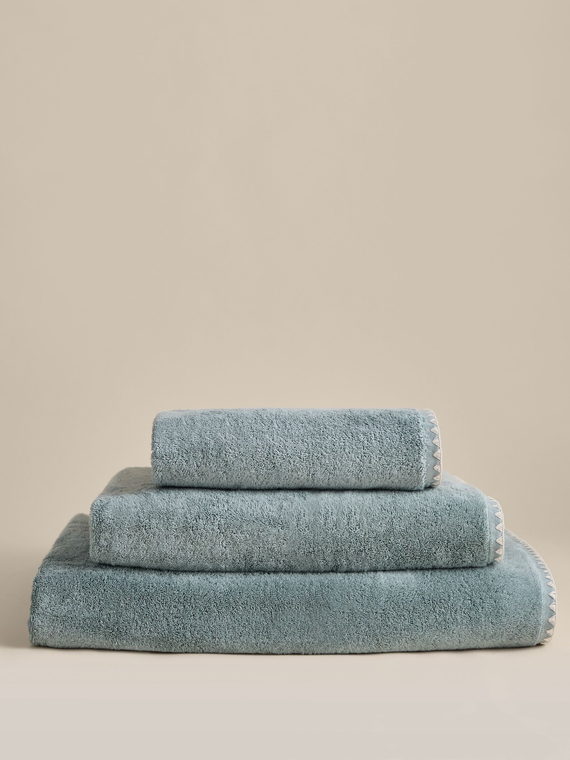 seafoam Egyptian cotton towels with blanket stich edging from M&amp;amp;S