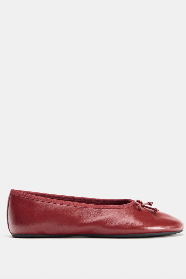 ZARA, Leather Bow Ballet Flats