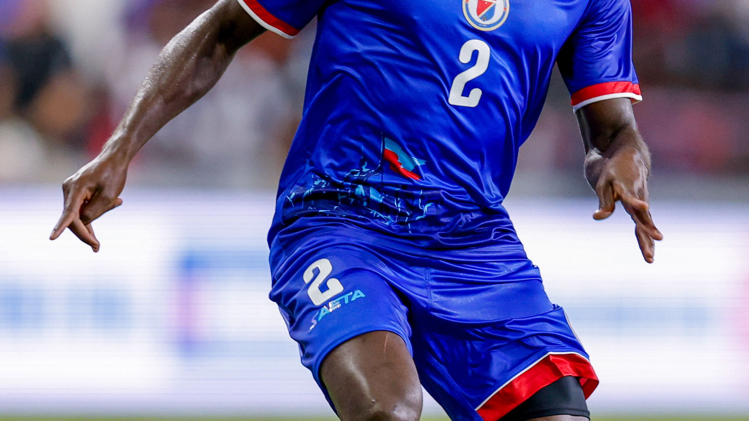 MIAMI, FL - JUNE 5: Haiti defender Carlens Arcus (2) controls the ball during the international friendly game between Haiti and Peru at NU Stadium on June 5, 2026 in Miami,Florida.(Photo by Chris Arjoon/Icon Sportswire via Getty Images)