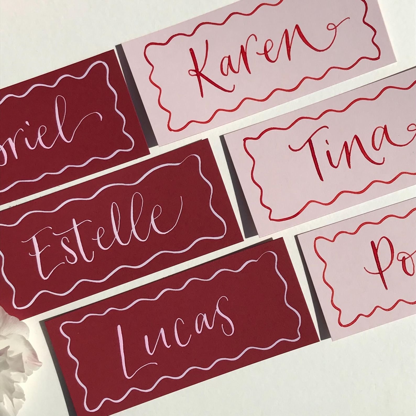 Etsy, Pink &amp;amp; Cherry Red Wavy Place Card