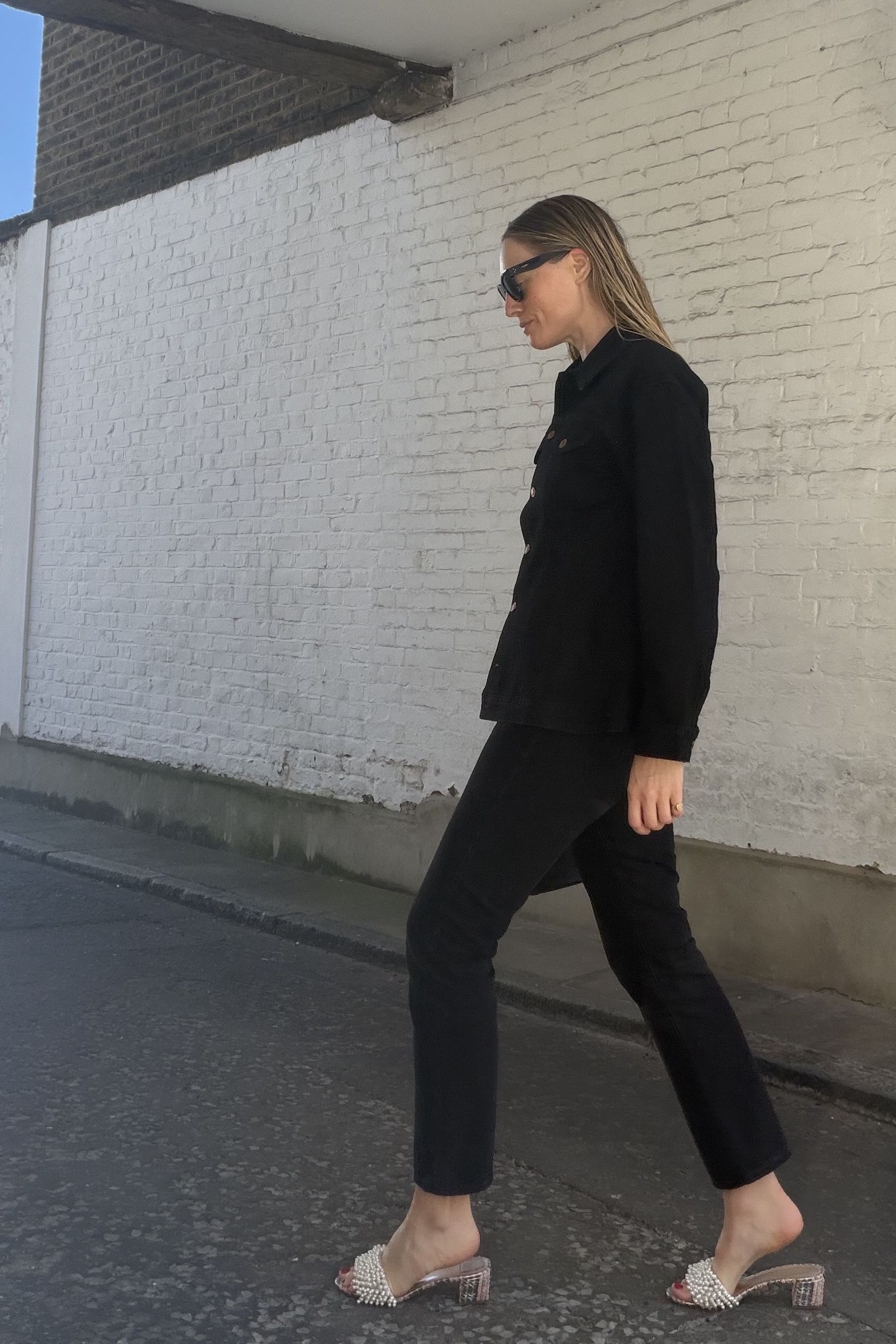 Brooke Ely Danielson poses in a pair of embellished mule kitten heels