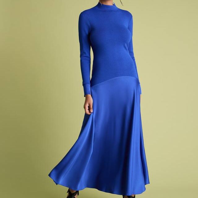 Florere Knit Satin Dress Cobalt Blue
