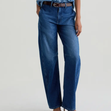 blue barrel leg jeans