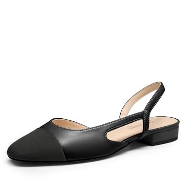 Dream Pairs Women's Casual Pointed Toe Ballet Comfort Soft Slip on Flats Slingback Shoes Low Sandals Chunk Heel,size 7,black-Pu,sdfa26018w