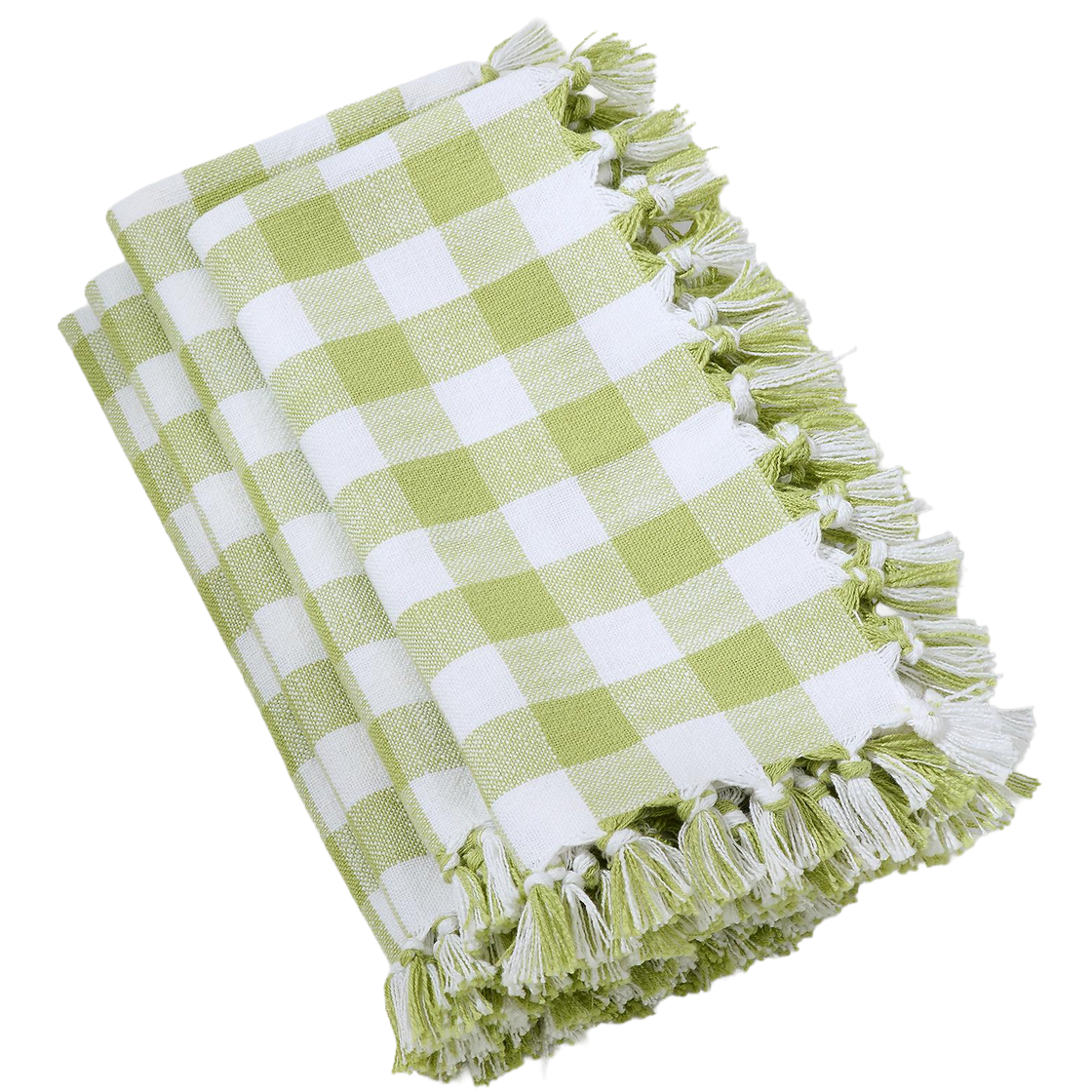 Green and white ginham table linens