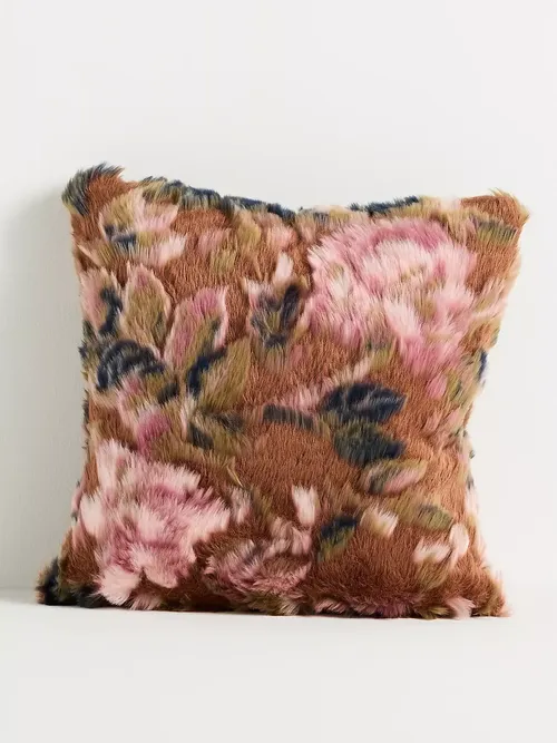 Floral Jacquard Faux-Fur Cushion