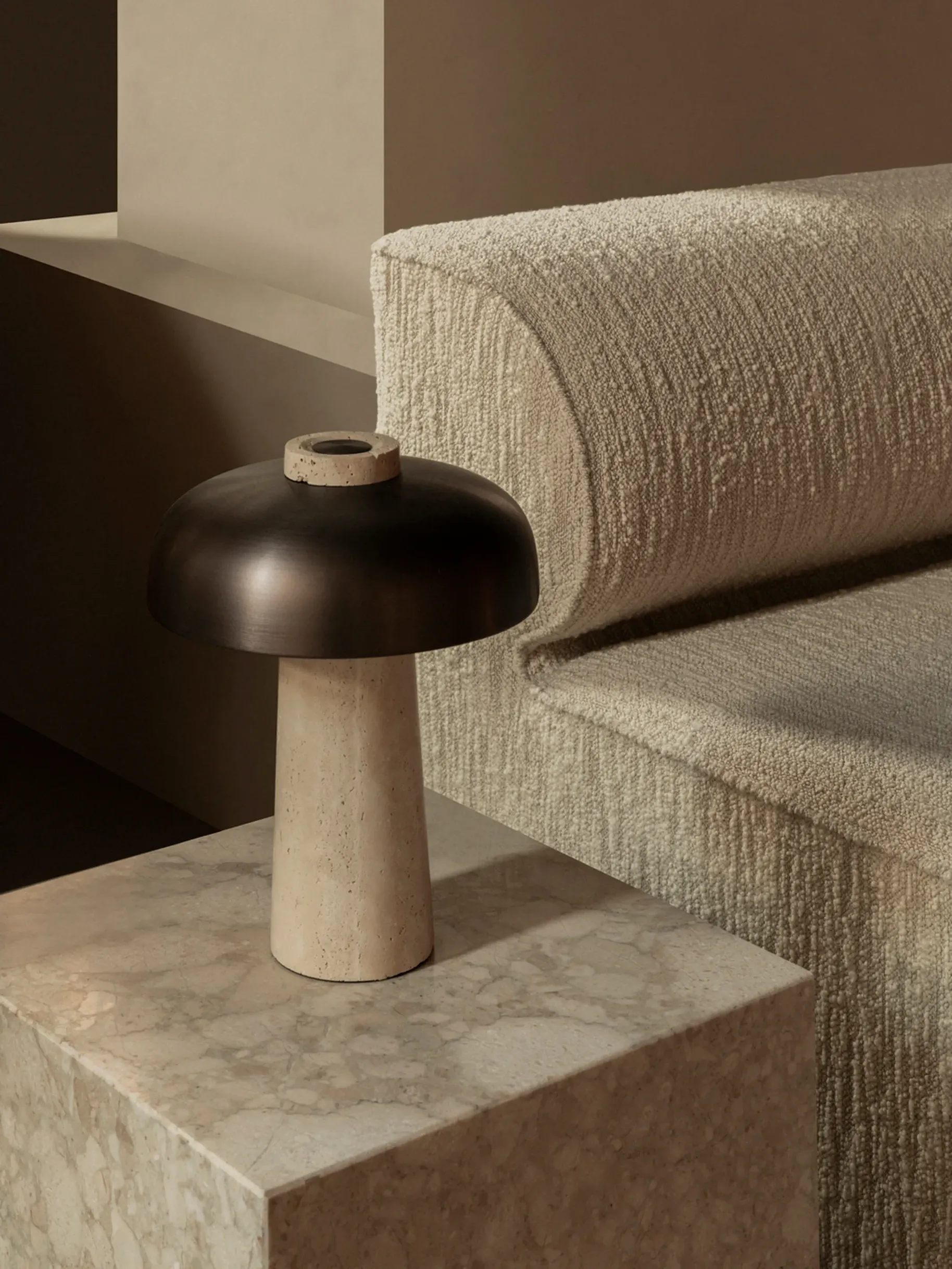 Reverse Table Lamp 30 Cm, Travertin-Bronzed Brass