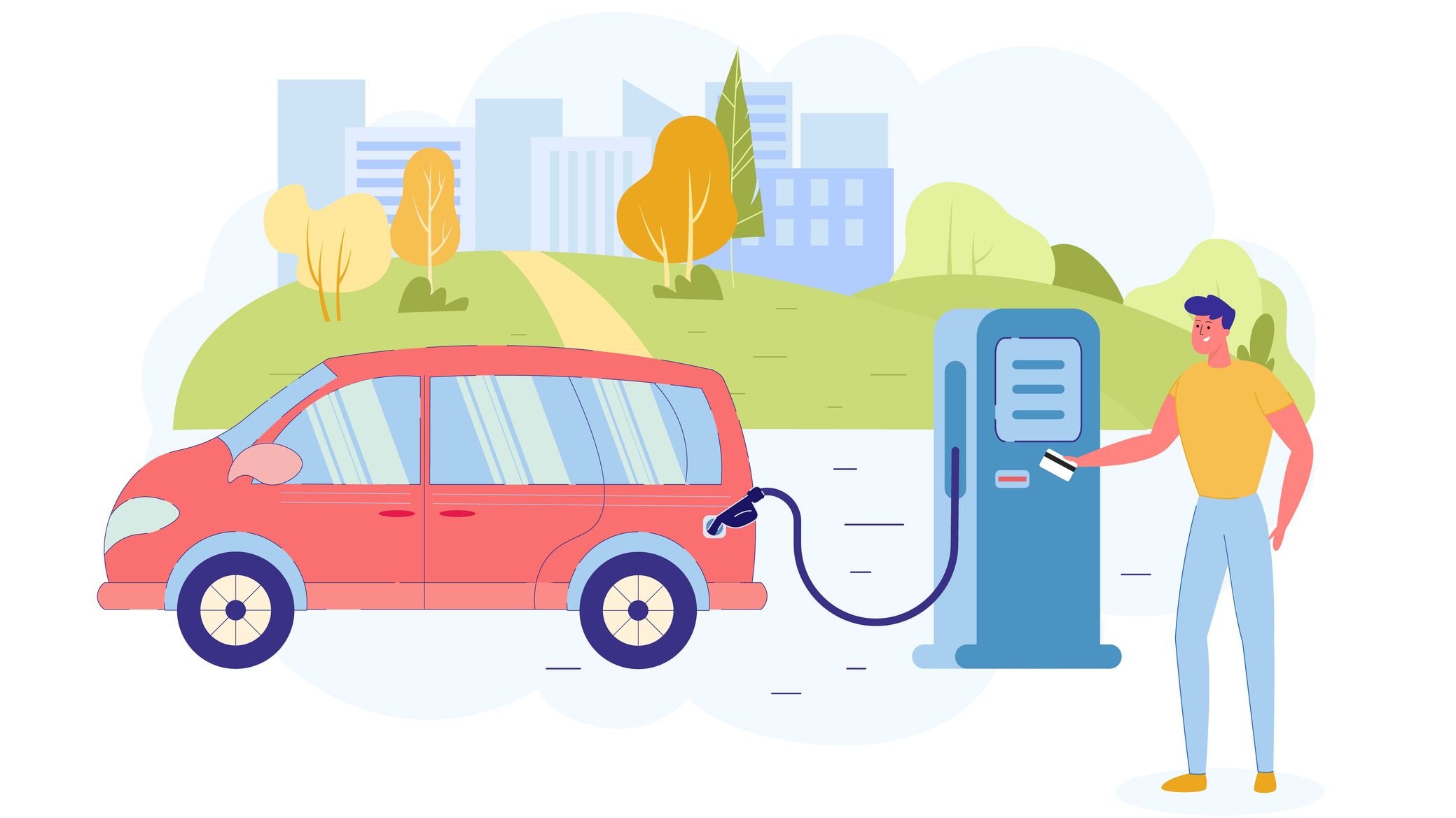 Refueling Car Paying with Card.