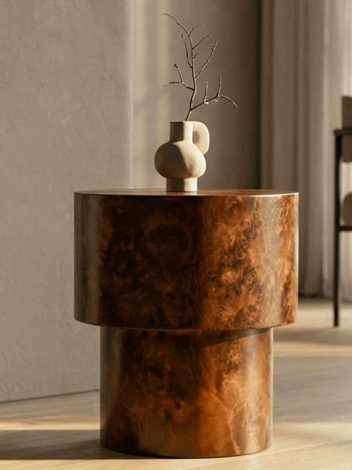 Walnut Effect Dalton Round Burl Wooden Side Table