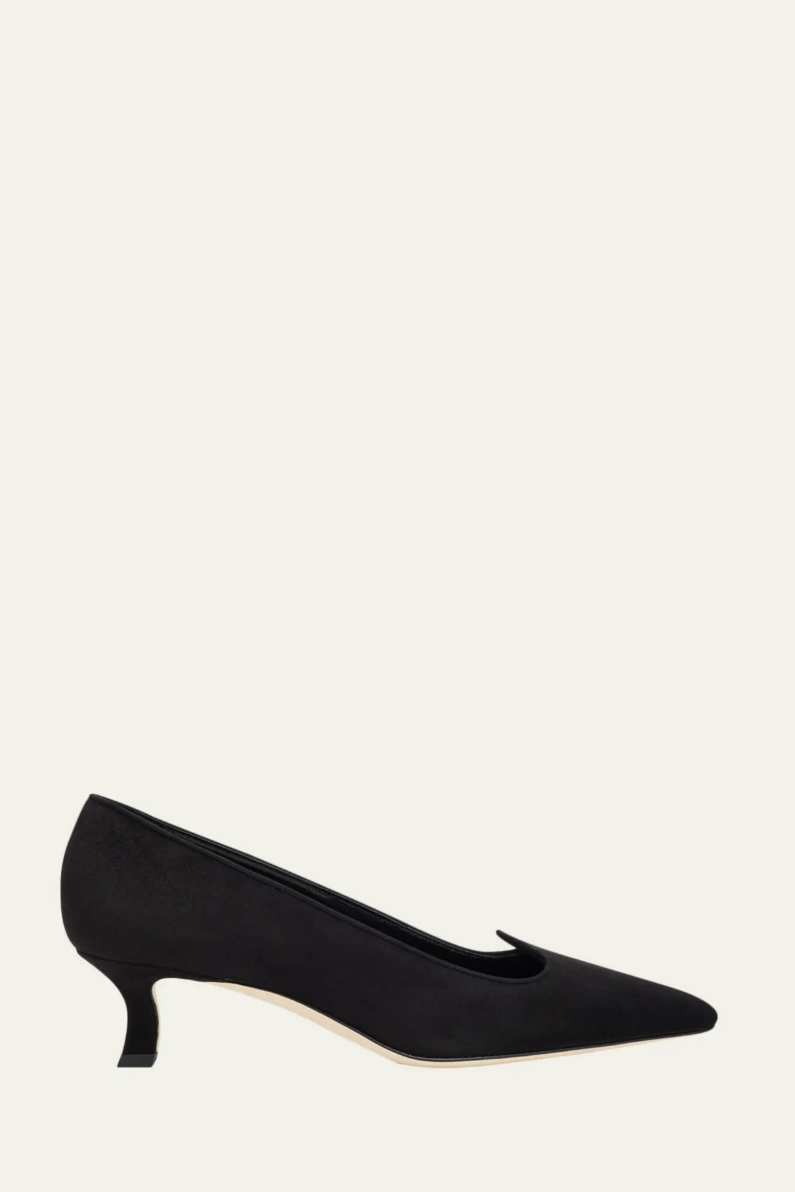 Manolo Blahnik, Euridi Suede Kitten-Heel Pumps