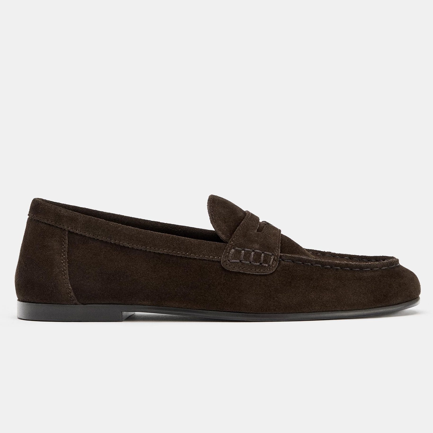Topstitched Split Suede Loafers