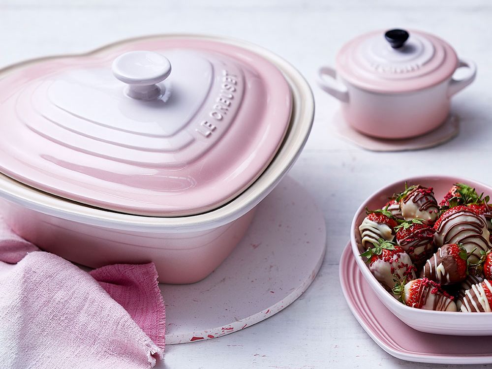 Fall in love with the new Shell Pink Le Creuset heart cookware