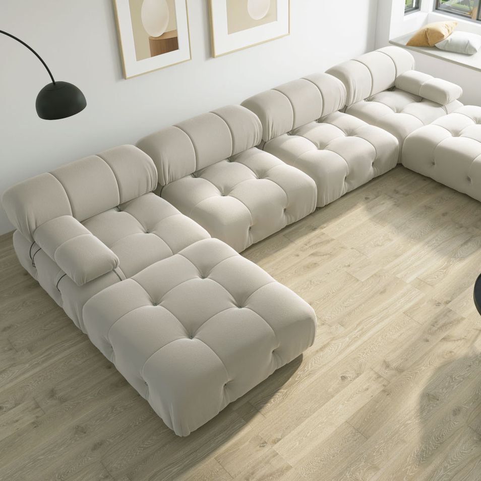 Mercer41 Cylar 138.6'' Wide Velvet Reversible Modular Sofa &amp;amp; Chaise With Ottoman &amp;amp; Reviews | Wayfair