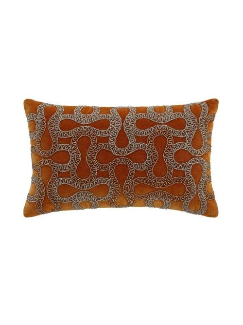Orla Hand Beaded Apricot Cotton Velvet Cushion