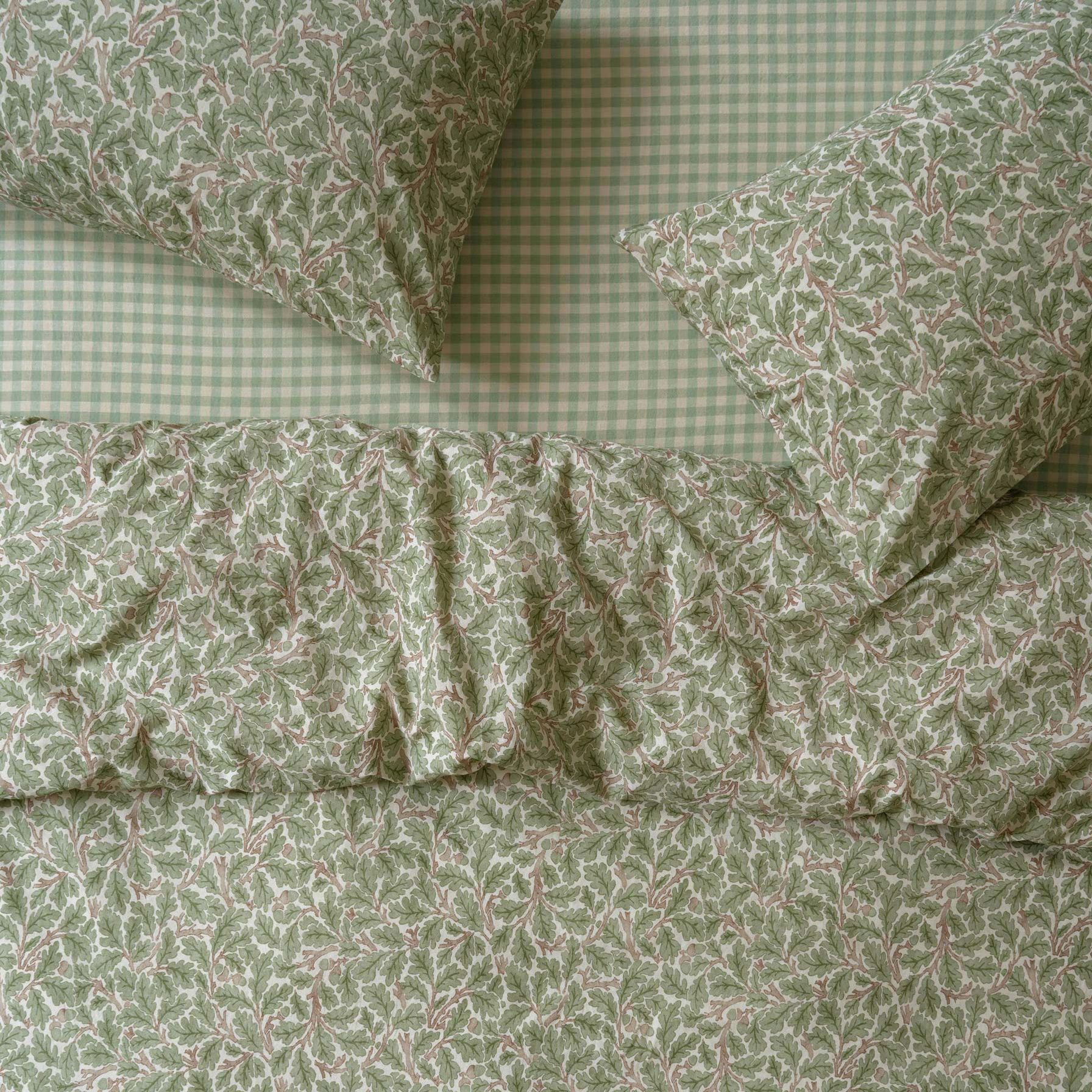 Leafy Arbour Oak Washed Cotton Percale Duvet Cover