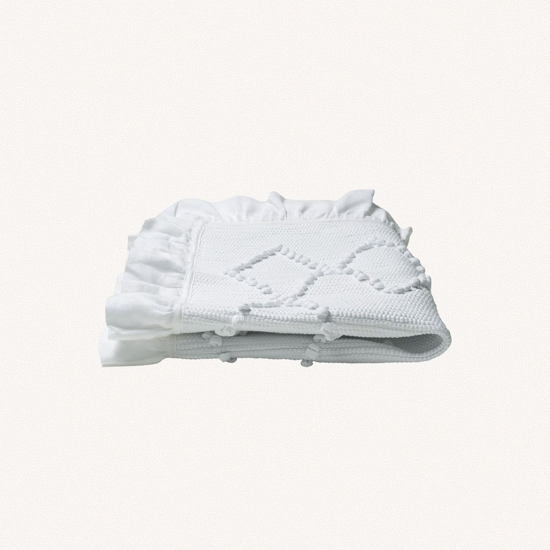 Linen Frill Bathmat, White