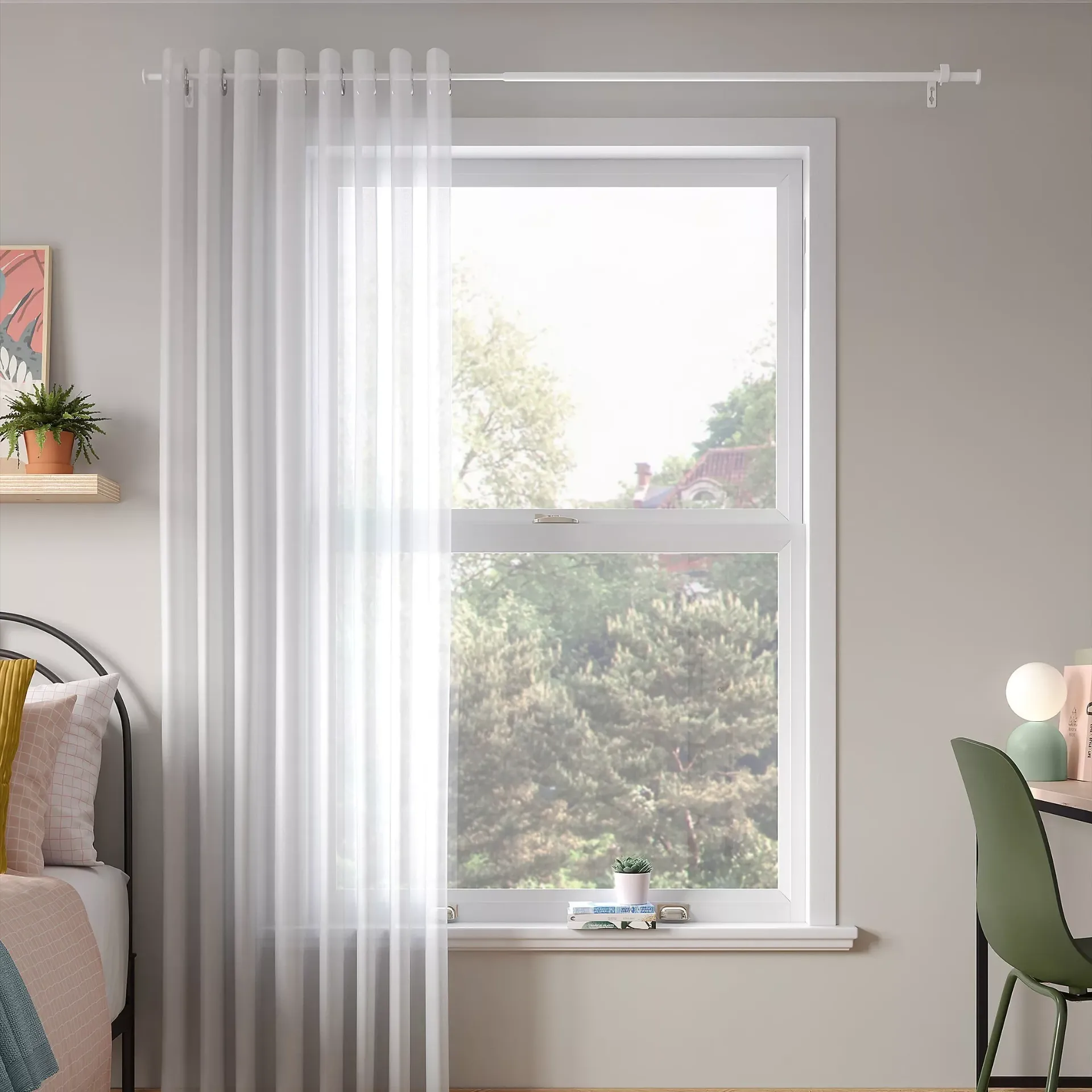 John Lewis Eyelet Voile Panel, White