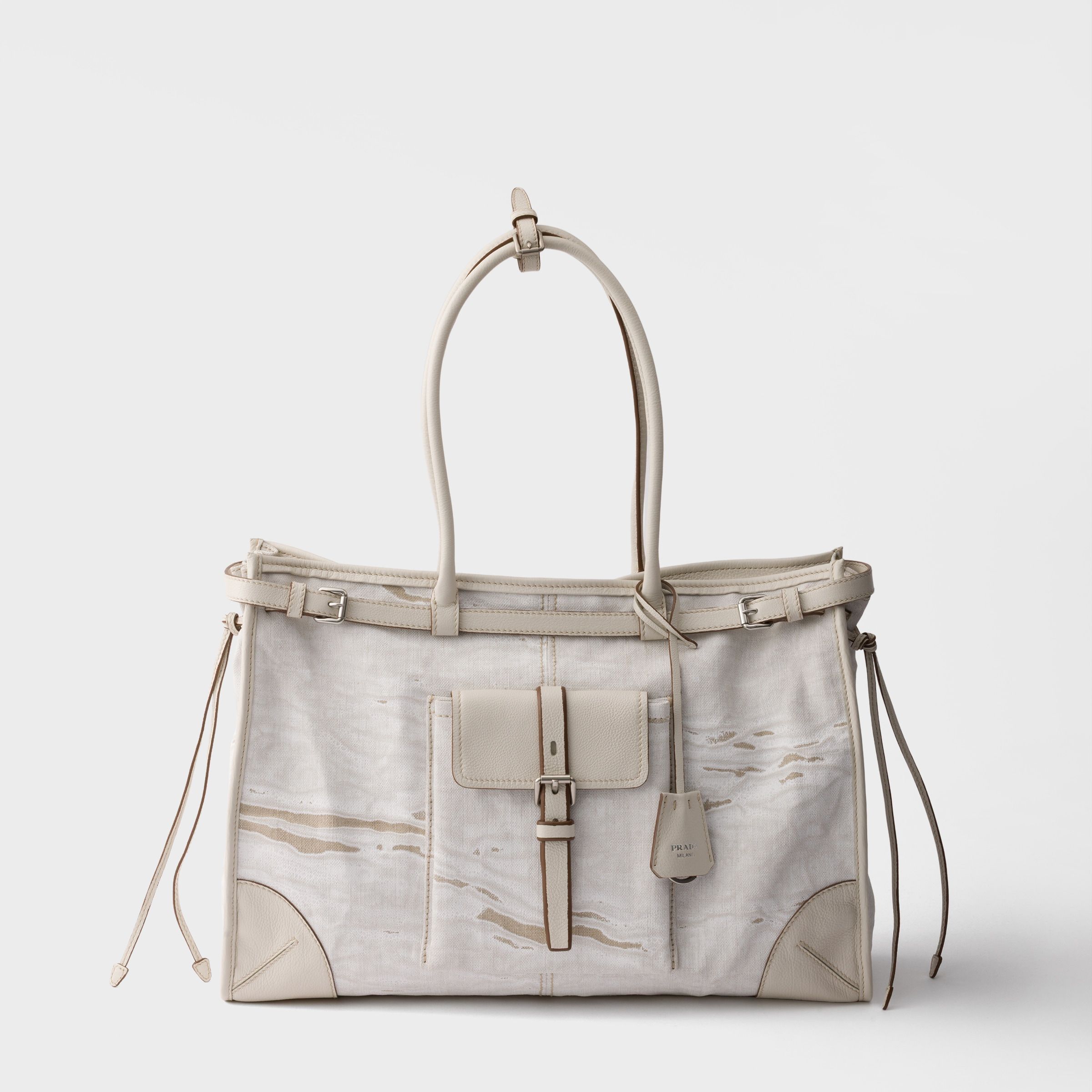 Prada Bonnie Extra-Large Printed Linen and Leather Tote Bag