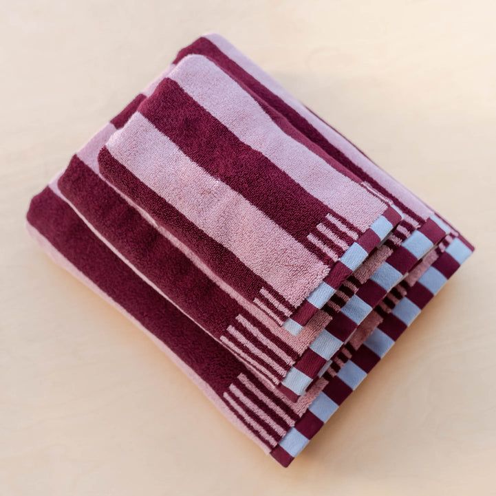 Terry Cotton Towels in Burgundy Stripe