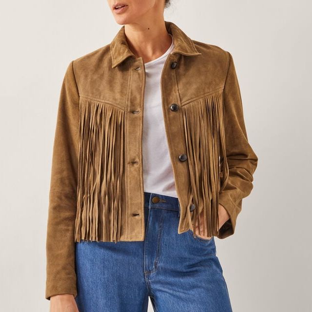 Lily Fringe Suede Jacket Tan