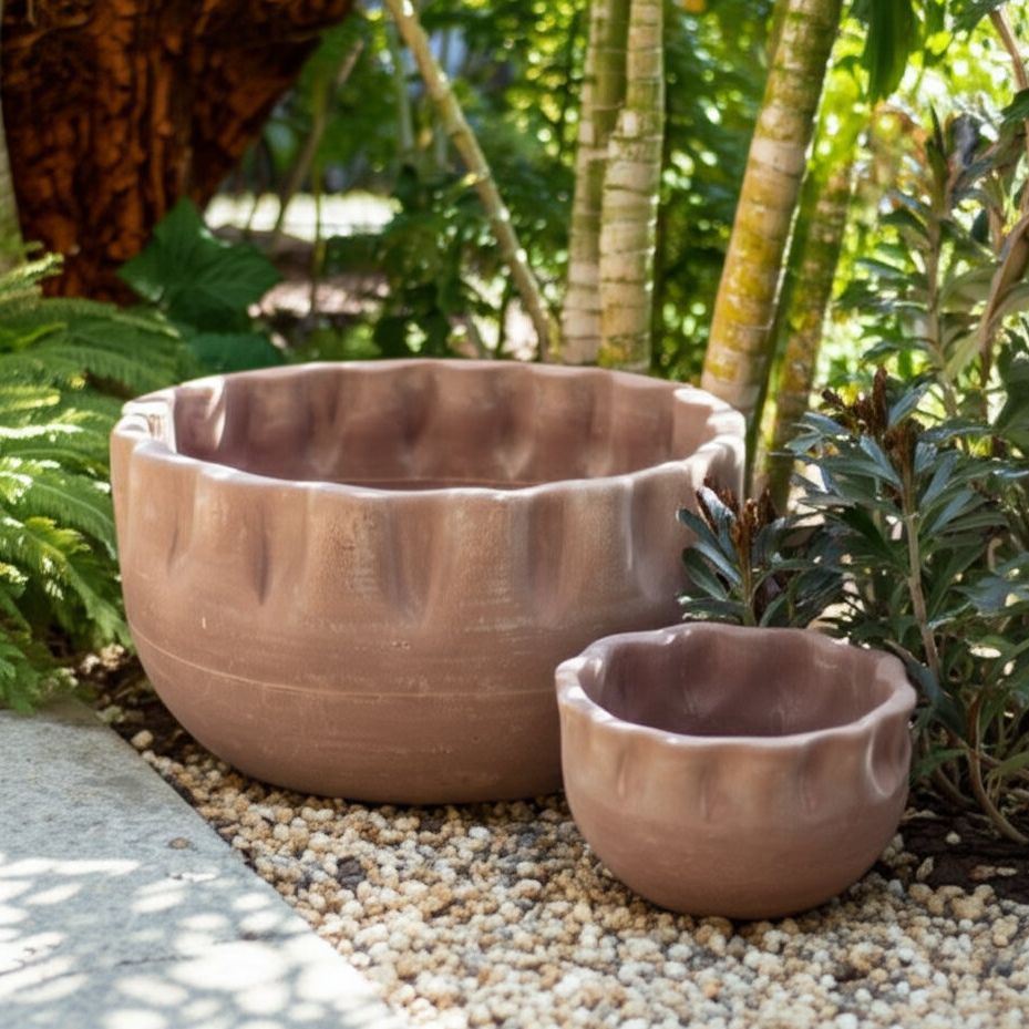 Freeport Park&amp;reg; Pottery Terracotta Planters - Decorative Sculpted Design, Handcrafted Modern Style, Versatile Durable Construction - Set of 2 | Wayfair