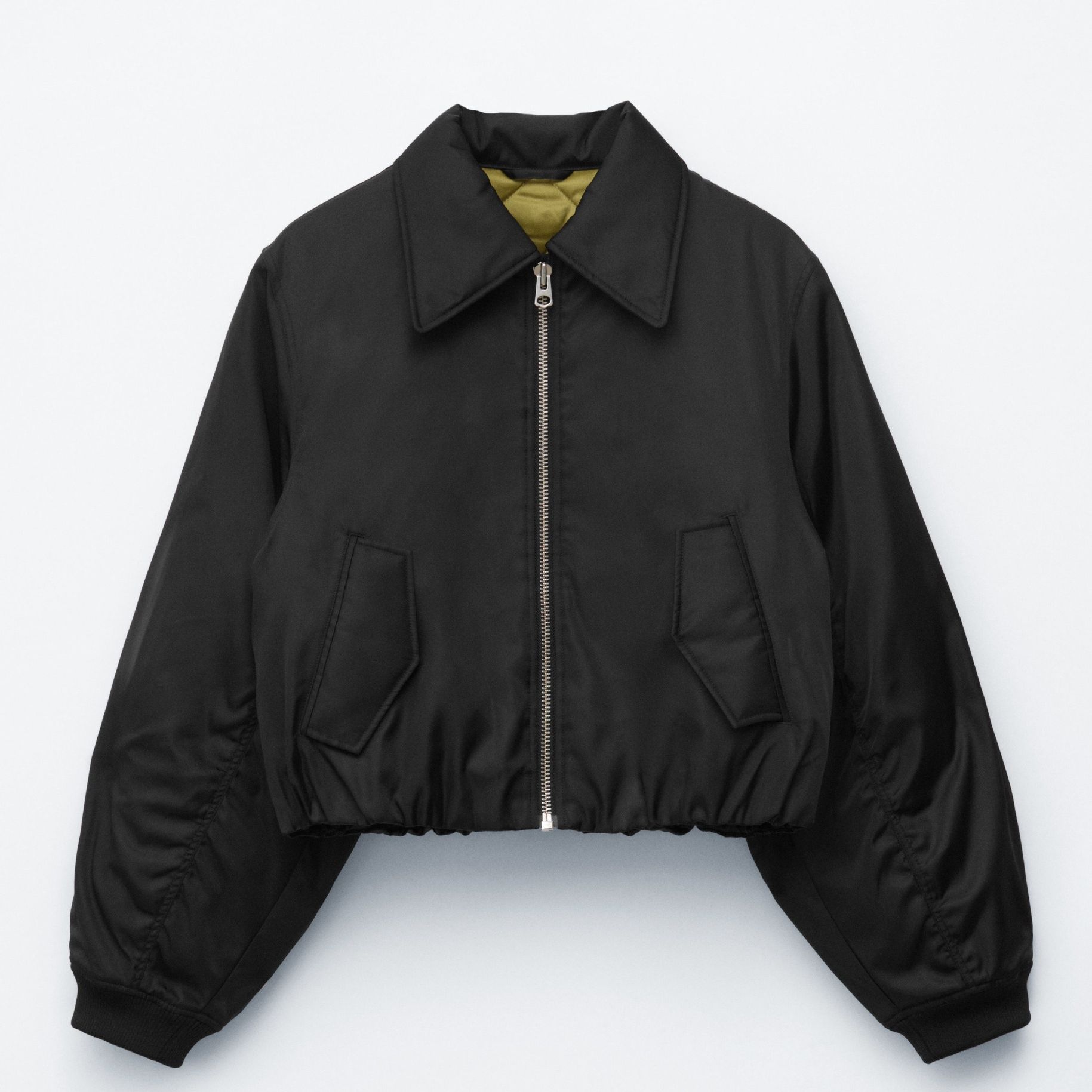 Cropped Bomber Jacket - Black