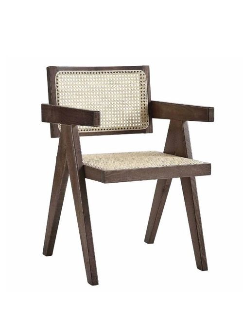 Jeanne Dark Walnut Cane Rattan Solid Beech Wood Dining Chair