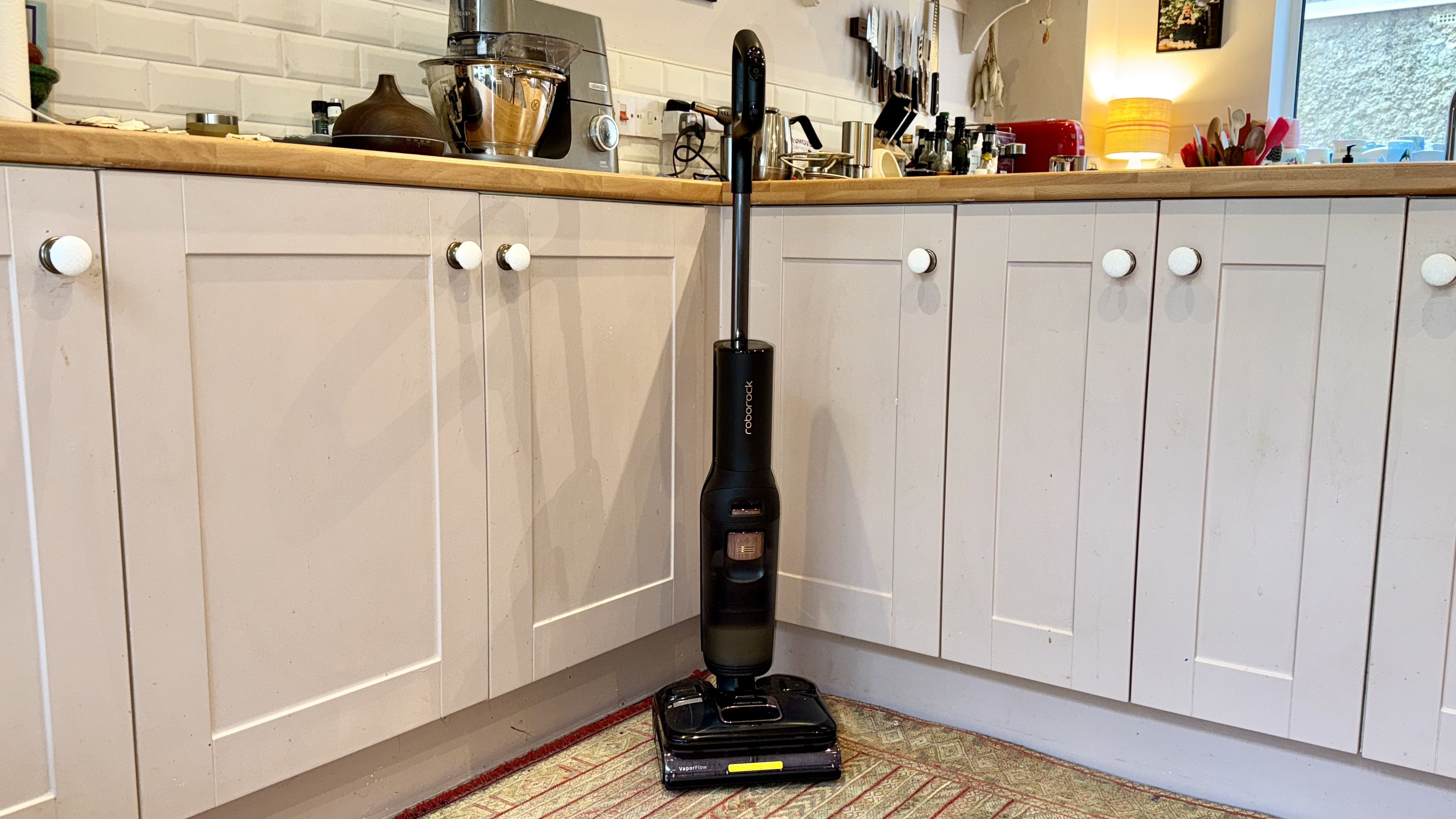 Roborock F25 Ultra wet-dry vacuum in reviewer's kitchen