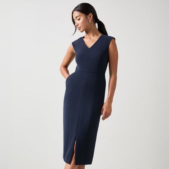 Audrey Petite Spring Navy V Neck Shift Dress