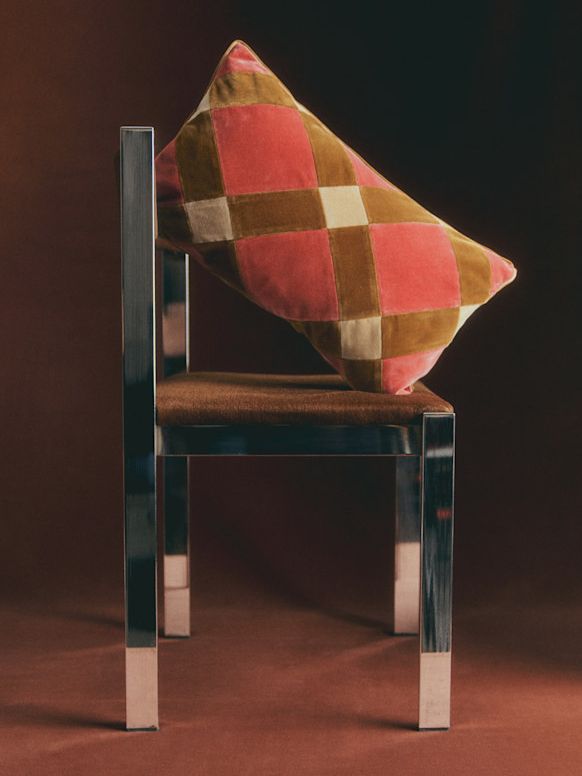 Velvet Patchwork Cushion - Small Model - Blush and Caramel - S&eacute;zane