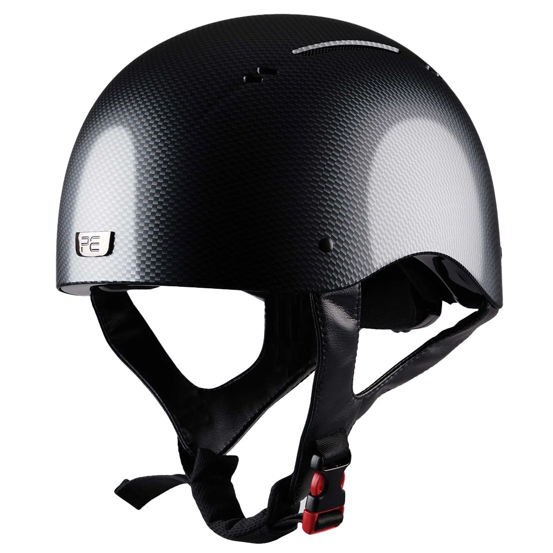 Close up of Premier Equine Artemis jockey skull hat Carbon Shield Black