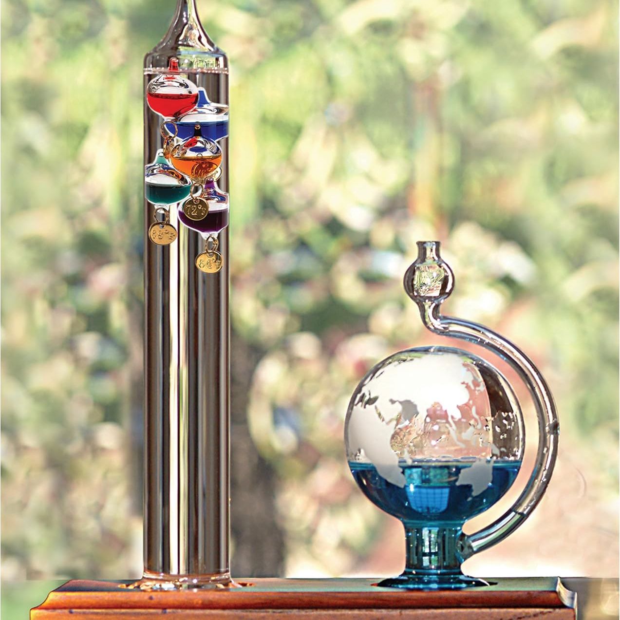 Acurite 00795a2 Galileo Thermometer With Glass Globe Barometer, Barometer Set, Glass/wood, 3